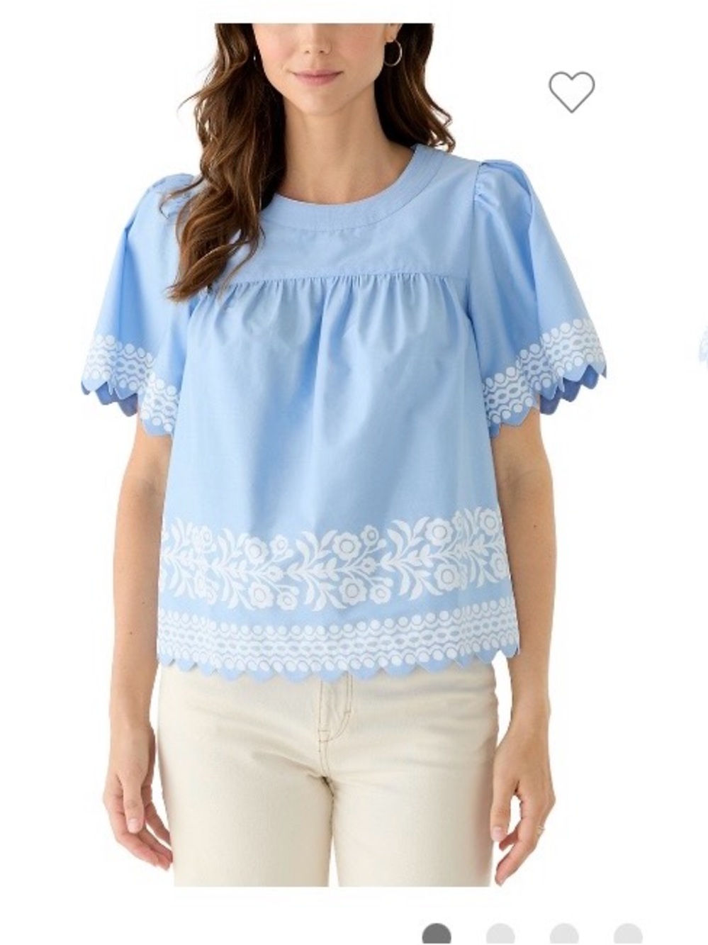 Crown & Ivy Sky Blue Embroidered Short Sleeve Top Sz L